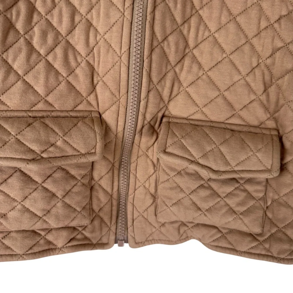 Makemake Organics 100% Organic Cotton Unisex Tan Quilted Hooded Jacket‎ Age 5-6
